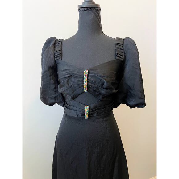 Sandro Paris Falbala Rhinestone Embellished Cutout Midi Dress 10 Party Cocktail - Picture 5 of 5